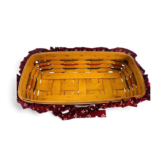 Longaberger 1995 Woven Traditions Bread Basket w/ Burgundy Ruffle Liner, Signed main image 5